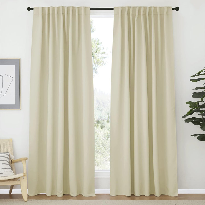 Blackout Curtain Light & Noise Reducing Room Darkening Drapes for Bedroom/Living Room/Kitchen, 2 Pieces, Beige, 70" W x 84" L