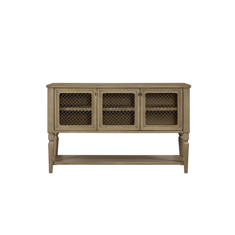 Armoire de salle à manger en bois massif avec porte grillagée, teinte brun clair, hauteur de 38,82 po, largeur de 19 po, profondeur de 62 po, étagère pour les essentiels, espace de rangement inférieur ouvert ou de divertissement haut, large, profond, intérieur organisé