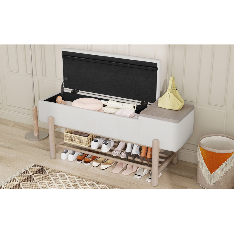 Farmhouse Upholstered Storage Bench With Hidden Compartment, Modern Entryway Bench For Living Room, Entryway, And Hallways