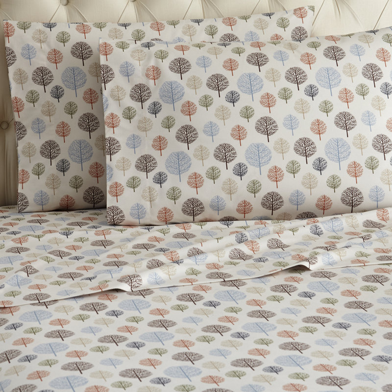 Micro Flannel® Printed Deep-Pocket Sheet Set, Trees, Full Sheet Set with 2 Pillowcases