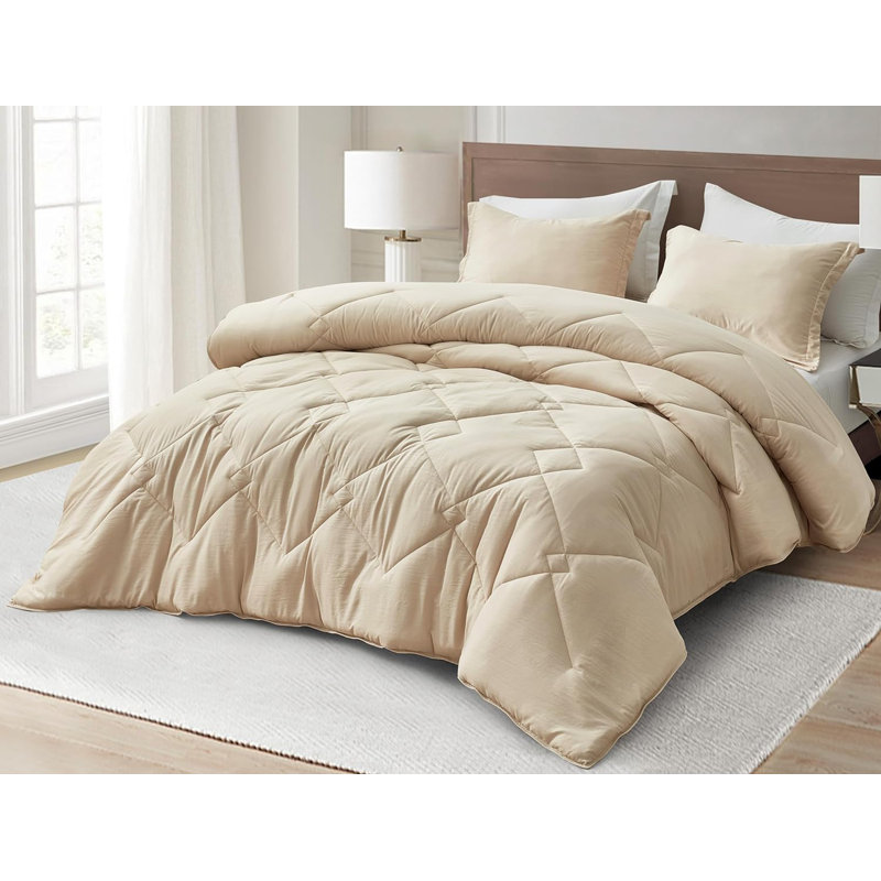 Logan Standard Comforter, Oversized King Comforter + 2 King Shams, Light Sand