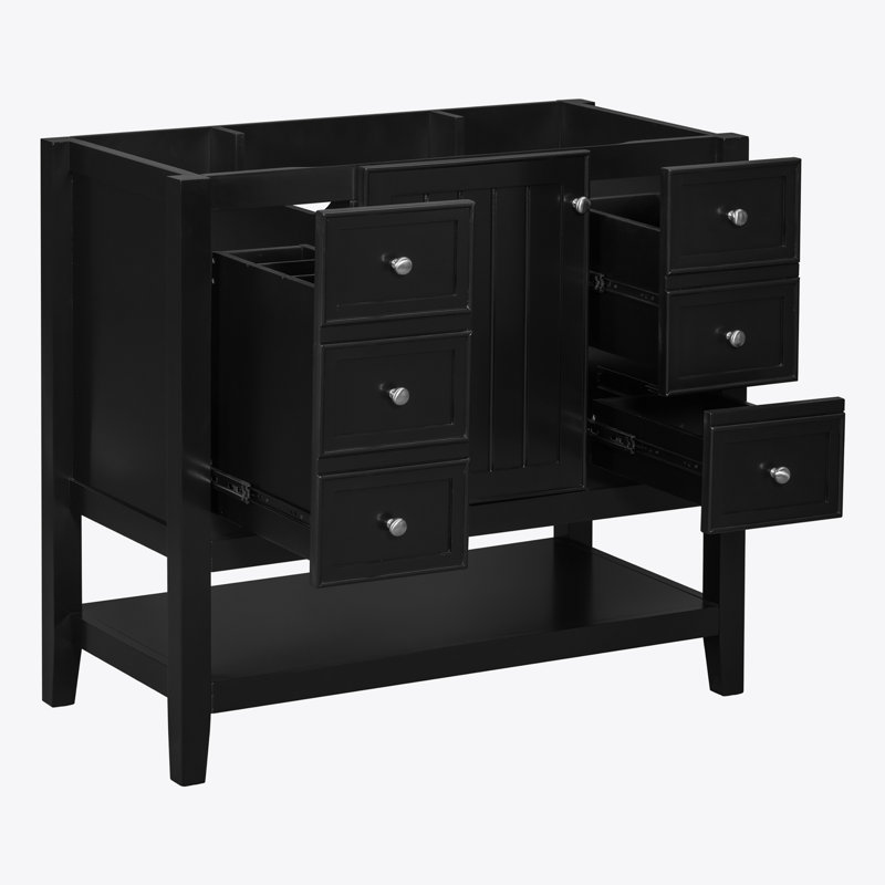 36" Black Solid Wood and MDF Freestanding Bathroom Vanity