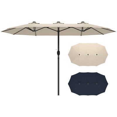Grand parasol de patio de 15 pi, parasol extérieur double face avec poignée à manivelle, parasol de marché extérieur rectangulaire simple pour jardin de jardin avec piscine