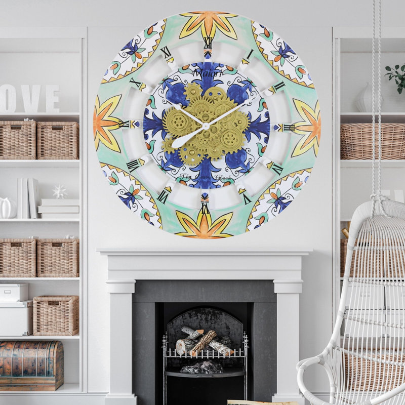 Wall Clock Oversized 36" for Living Room with Real Moving Gears Italy Style, Maiori