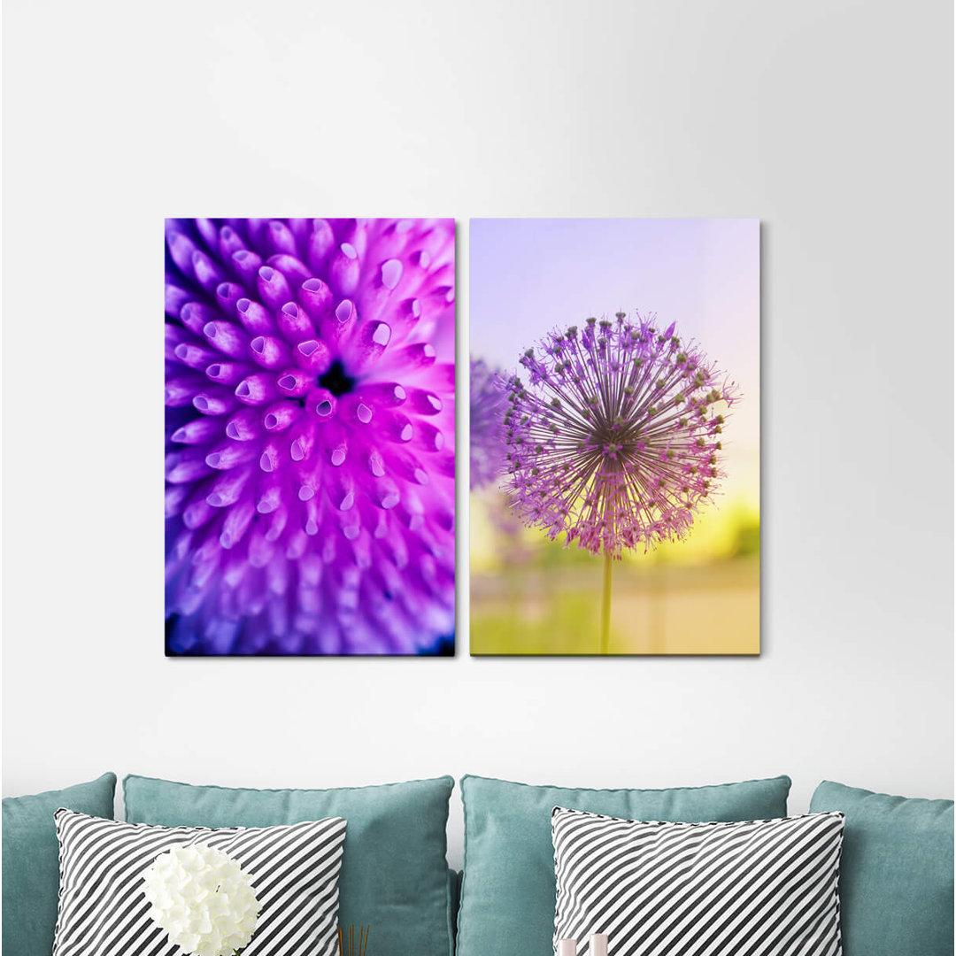 2-tlg. Leinwandbilder-Set - Grafikdruck „Coral Violet Blowball Summer Sun Warm Sunshine”