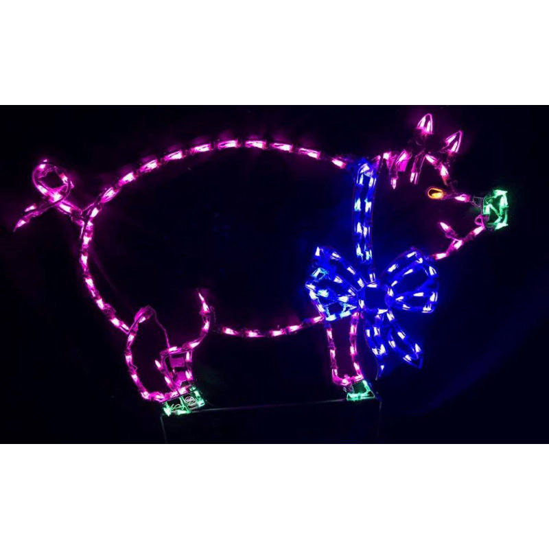 Christmas Pig with Bow Lighted Display