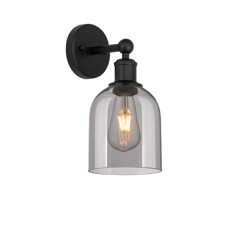 Applique murale 1 lumière 6 "Edison Allysson, Noir mat, Gris fumée clair