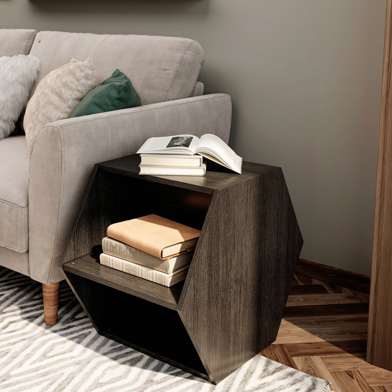 Hexagonal Coffee Table Side Table Nightstand, Black Brown