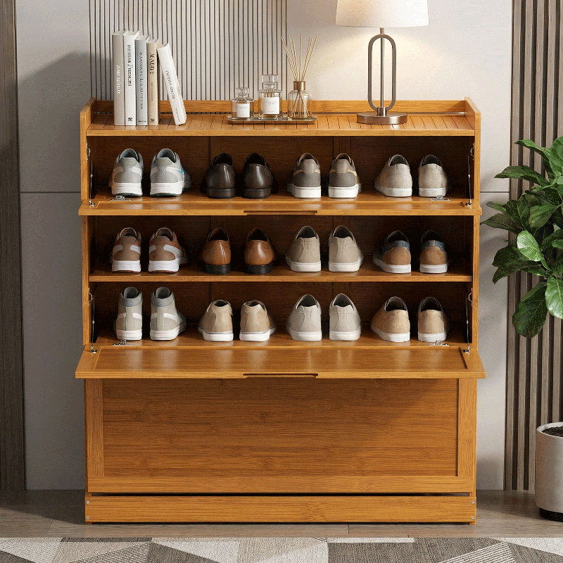 5 Tier Shoe Rack Bamboo Organizer Shelves with Door 20 Pairs High Heels Boots for Hallway Entryway