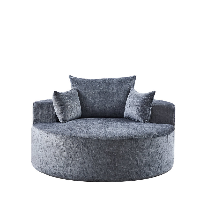 Chaise longue surdimensionnée moderne en chenille avec coussin assorti, Gris