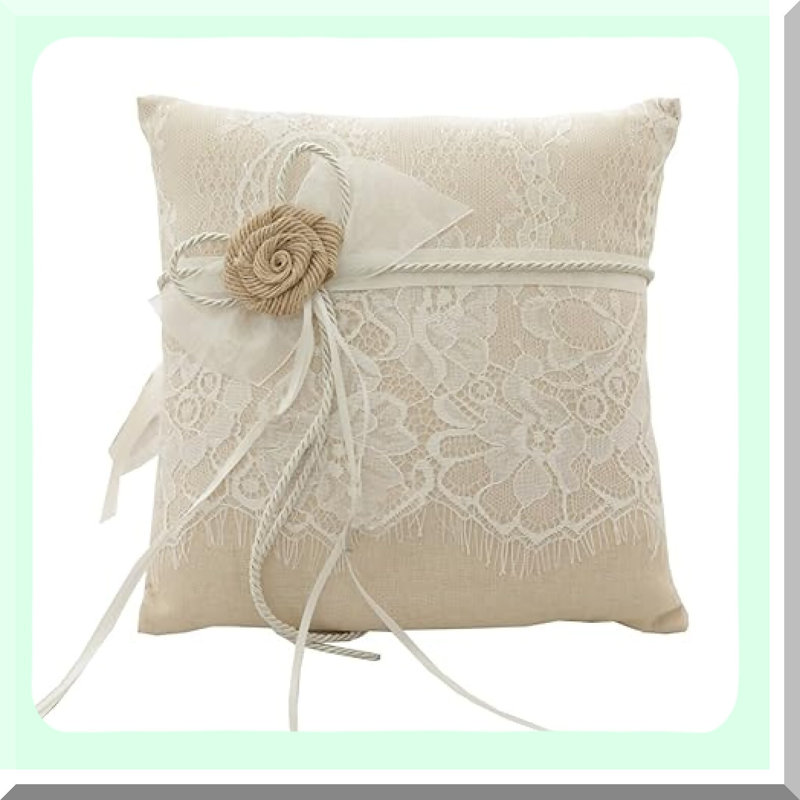 Cotton Wedding Ring Pillow with Lace Flower