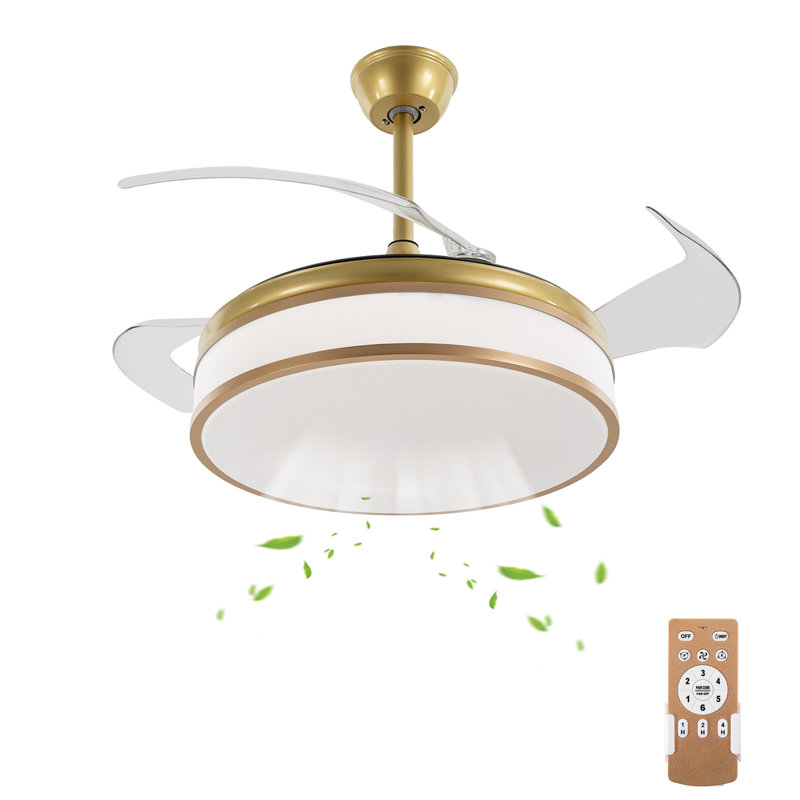 Gold 42'' Retractable Blade Ceiling Fan with LED Light and Remote