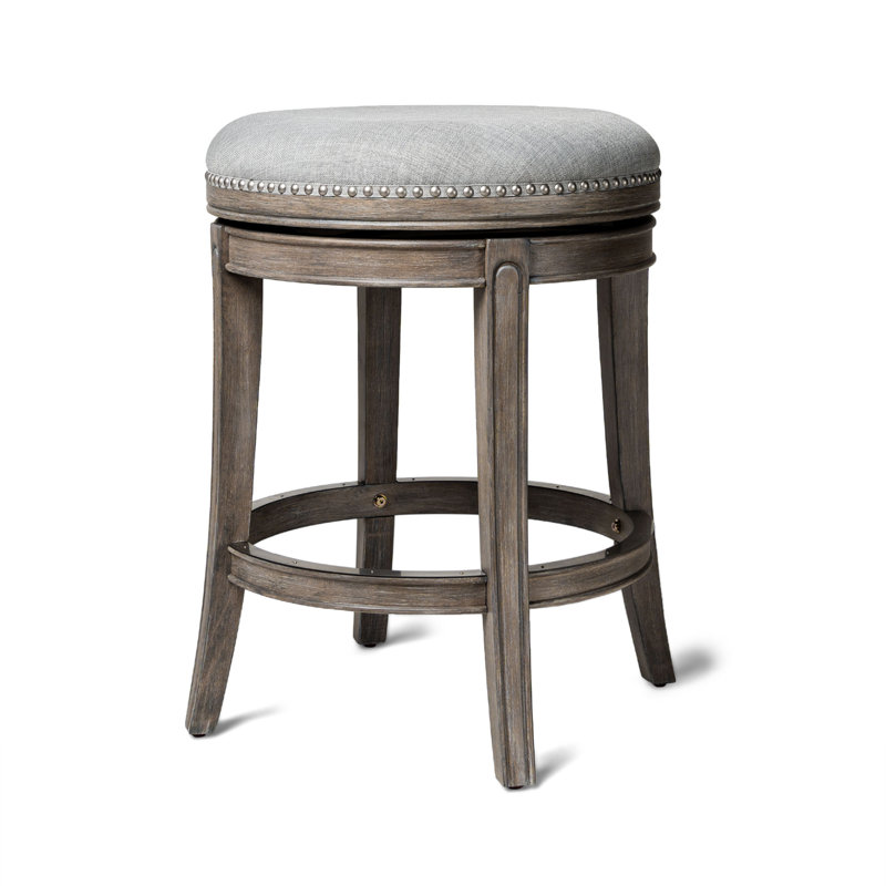Maven Lane Alexander Backless Stool with Fabric Upholstery, Reclaimed Oak, Counter Stool (26” Seat Height)