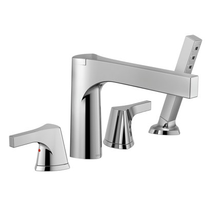 Zura Double Handle Deck Mounted Roman Tub Faucet Trim with Diverter and Handshower