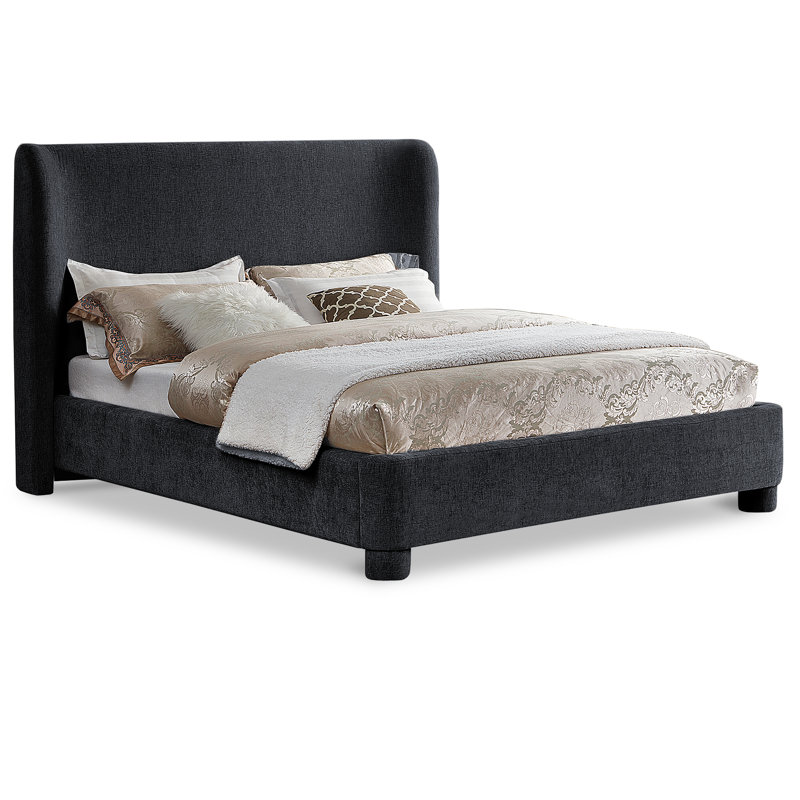Hridhaan Upholstered Unfinished Wingback Bed, Queen, Black Chenille Fabric