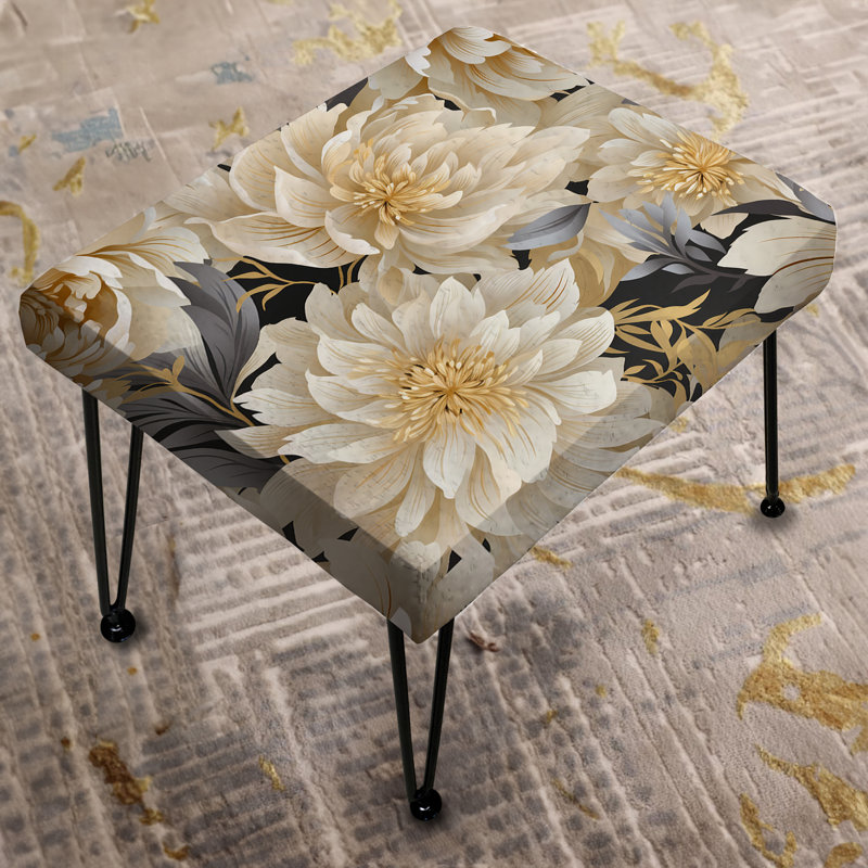 Beige Tranquility Peonies Flower Pattern I - Floral Rectangle Ottoman