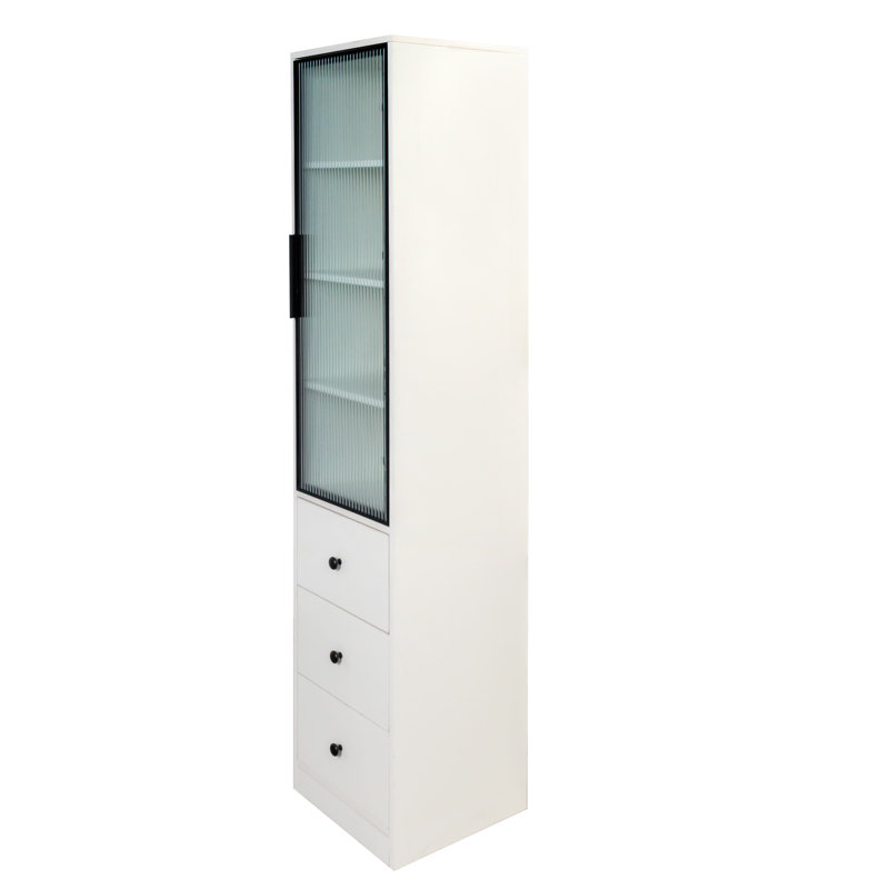 Narrow And Tall Bathroom Storage Cabinet With 1 Glass Door And 3 Drawer, Floor Cabinet