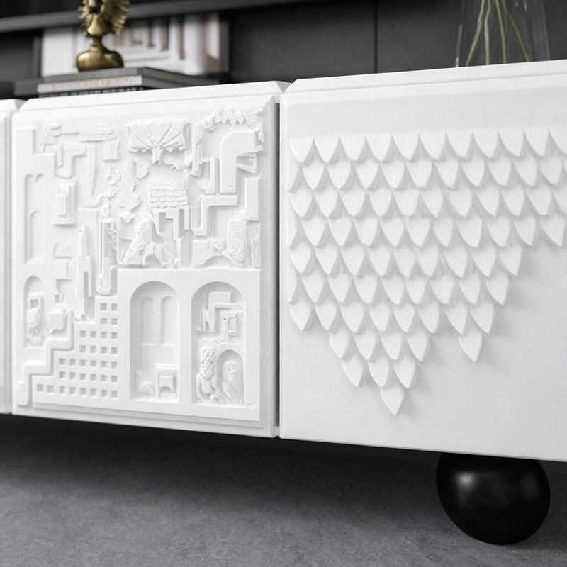 Meuble télé simple et créatif, Blanc cassé / blanc