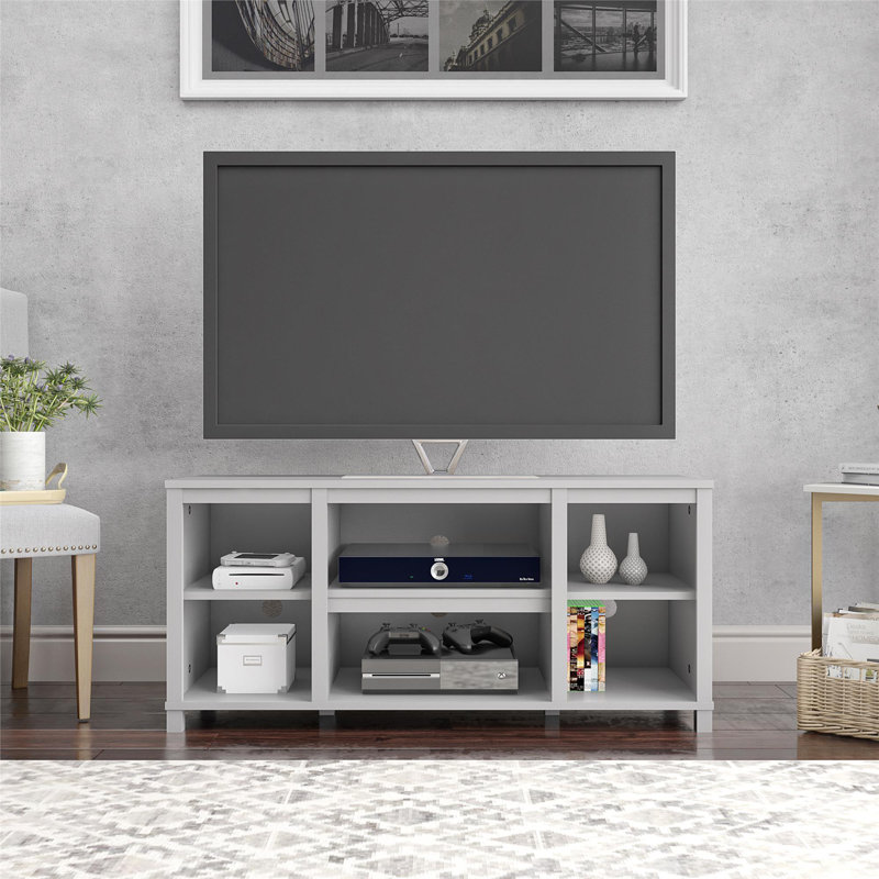Dove Gray 6-Shelf TV Stand with Cabinet for 50" TVs