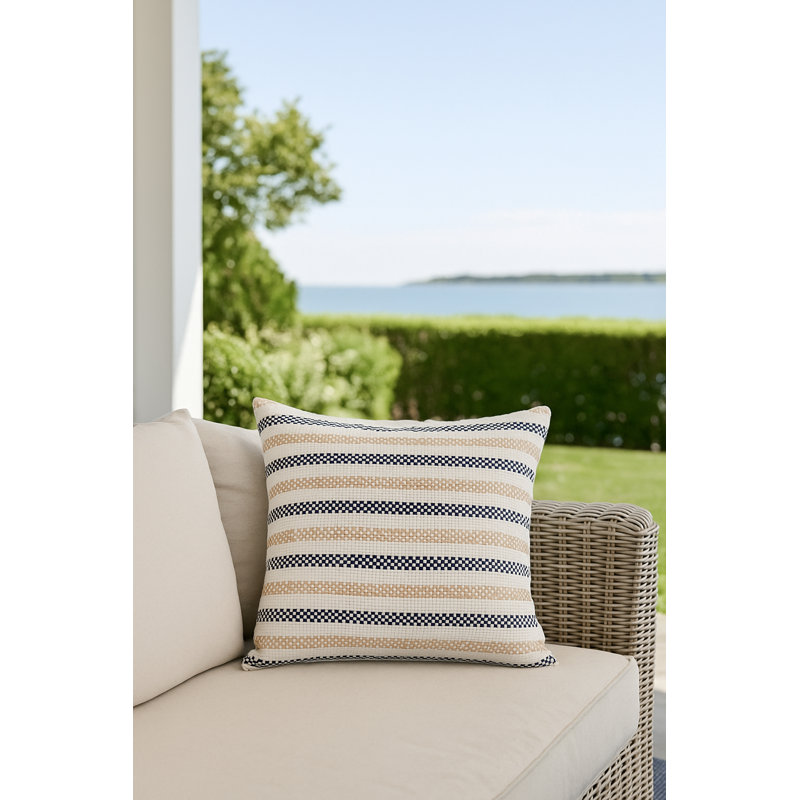 Classic Grey Marina Stripe Indoor Outdoor Pillow 24x24, Navy Blue, Square 20", Pillow Cover Only - No Insert
