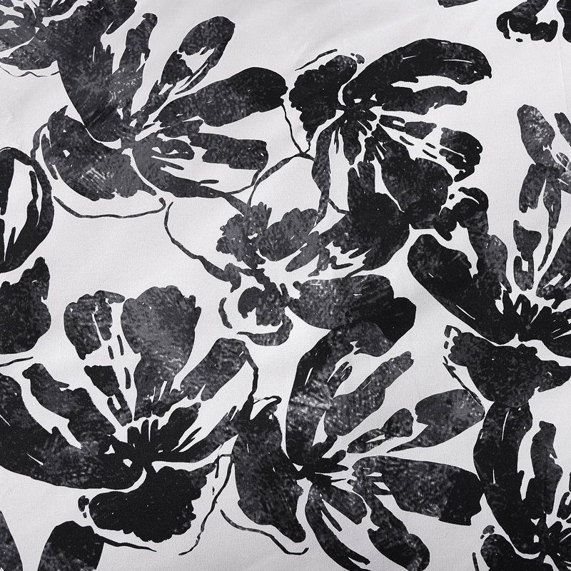 Black and White Floral Microfiber Full/Queen Duvet Cover Set
