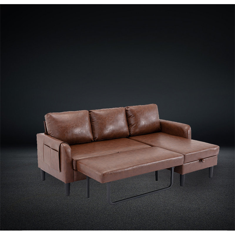 Bromwyn 72.4'' Faux Leather Sofa & Chaise, Brown Faux Leather