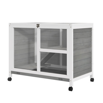 Portable Indoor Rabbit Hutch With Wheels, Eco-friendly Wood, Modern Style, Perfect For Compact Living Spaces