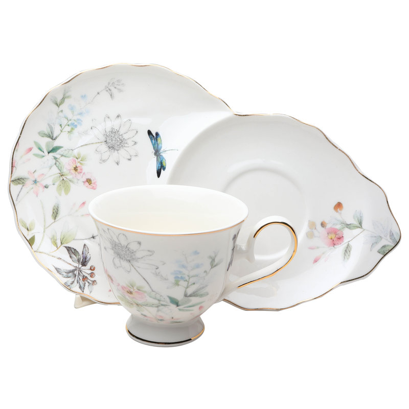 Lenox Autumn Teacup & Bread And Butter Plates Set X2 – Vintage Floral Gold Trim - View #5