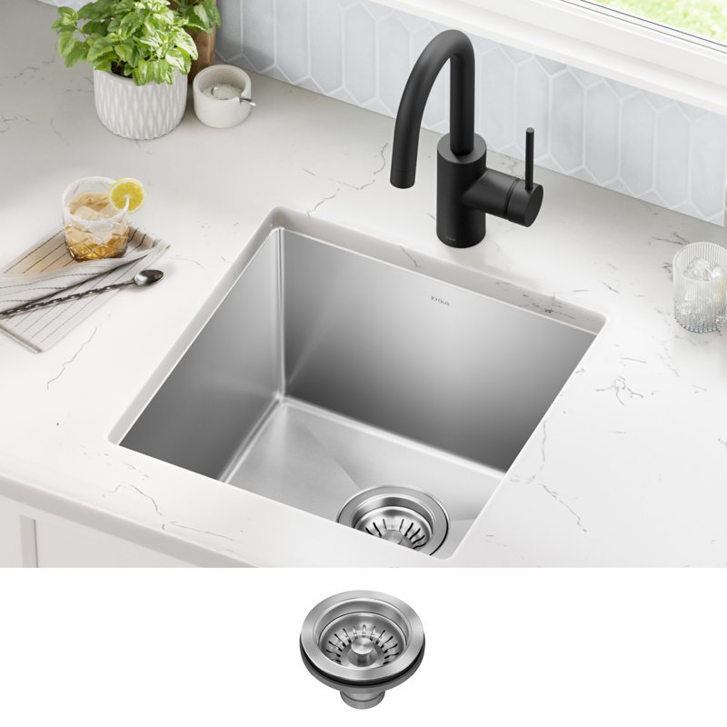 KRAUS Standart Pro Undermount 16 Gauge Stainless Steel Bar Kitchen Sink, 10" H x 17" W x 17" L, Single Bowl