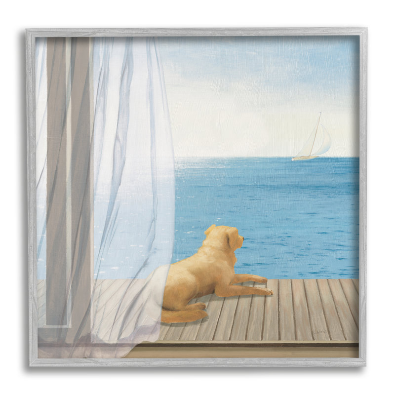 Highland Dunes Dog in Coastal Window, art de la giclée encadrée par James Wiens, H 12 po x l 12 po x P 1,5 po