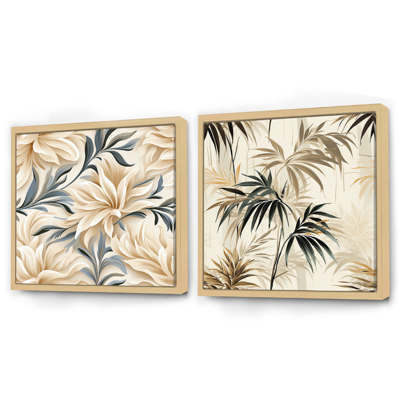 Matcha - Ensemble de 2 collages carrés tropicaux, H 16 po x l 33 po, Cadre flottant brun