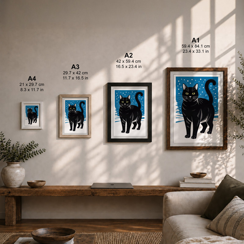 Winter Cat Minimalist - Print, A1 - 84.1 x 59.4 cm, Black