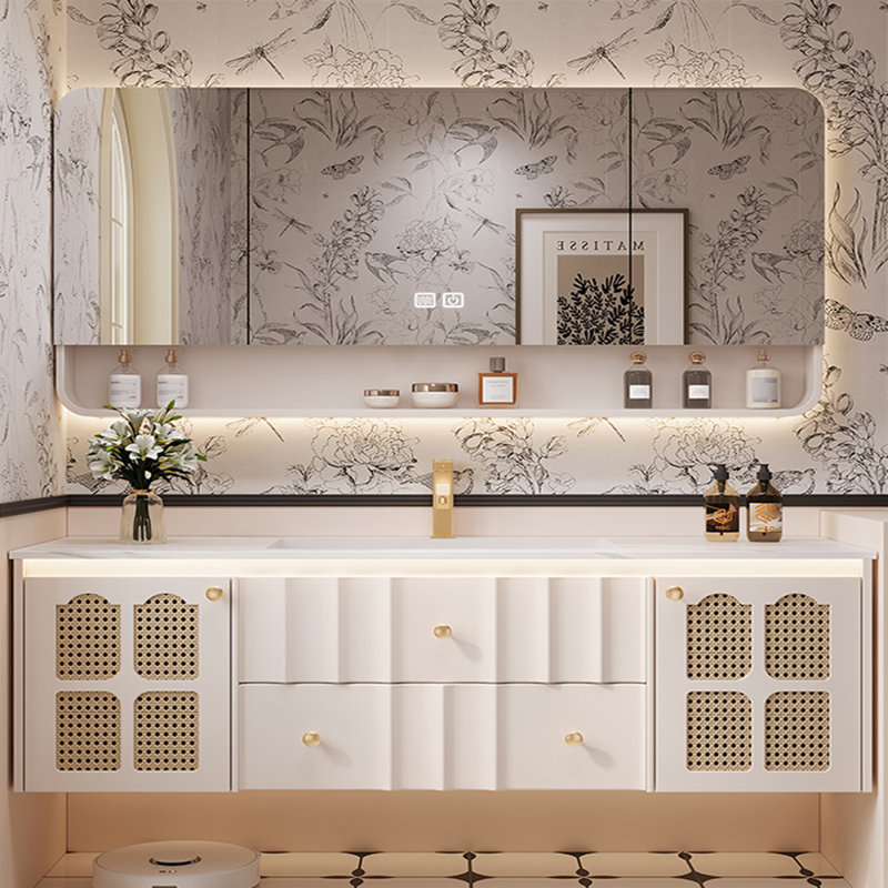 Armoire de salle de bain rétro antique à la mode, 71", Blanc cassé