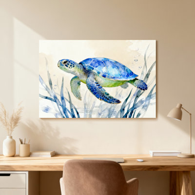 Animal Sea Turtle Swimming Among Seagrass
