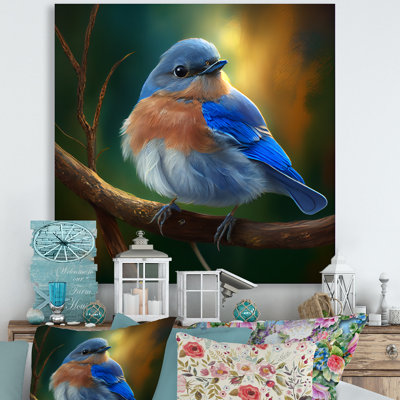 Beautiful Bright Bluebird On A Branch III - Bird Wall Art