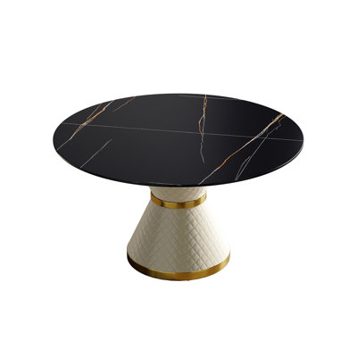 53.15"Modern Artificial Stone Round Carbon Steel Base Dining Table-Can Accommodate 6 People