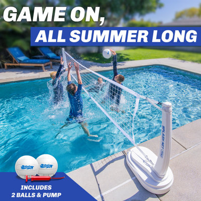 GoSports Splash Net PRO Pool Volleyball Game Set - Includes 2 Water Volleyballs and Pump - White