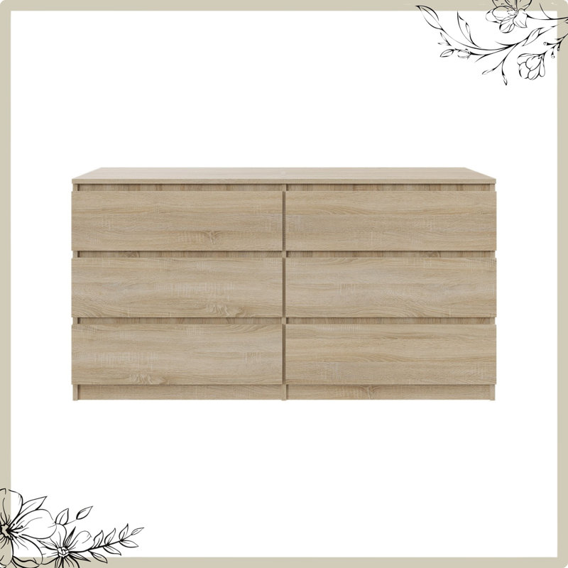 Tanyel 140 cm W Chest of 6 Drawers, Sonoma Oak