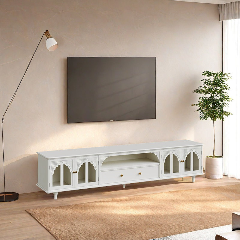 Meuble télé moderne aux lignes épurées, Blanc, 78.74"