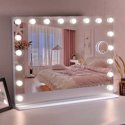 Large Hollywood Vanity Mirror With Lights, 31.5''X22.8'' Tempered Glass Makeup Mirror With 18 Dimmable Bulbs, Bluetooth Speaker, Touch Screen, And USB Charging Port, Tabletop Or Wall-Mounted | Gift Idea