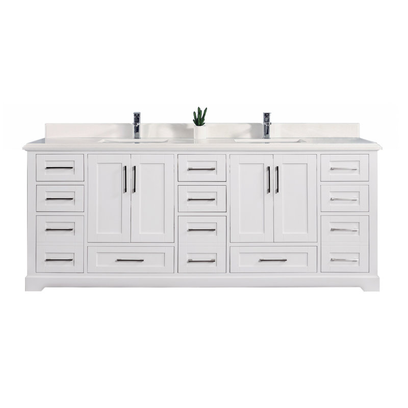 Ensemble de meuble-lavabo double 84 po Boston, Blanc, Blanc biseauté
