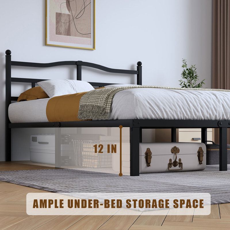 14 Inch Full Sized Metal Bed Frame With Headboard, Full