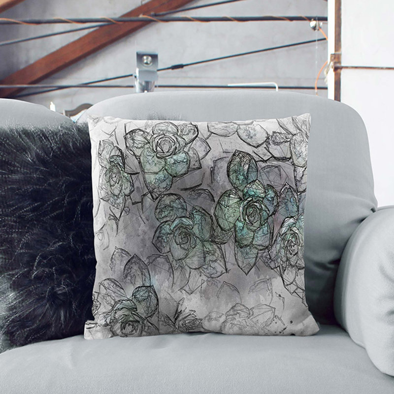 Succulent in Bloom Cushion with Filling, Stone, 55cm H x 55cm W x 20cm D