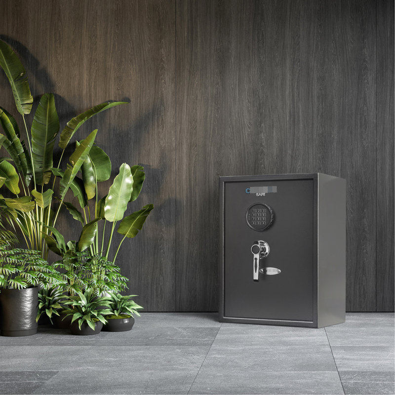 Coffre-fort noir avec capacité de 1,45 pi³, serrure électronique et options de montage avec clavier numérique, quincaillerie d'alerte de pile faible incluse