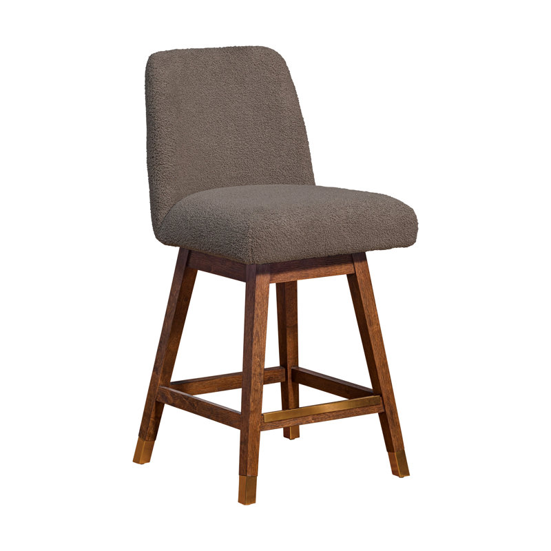 Chaise de bar pivotante en bois massif avec repose-pieds, Tabouret de comptoir (siège d'une hauteur de 26 p, Taupe/brun