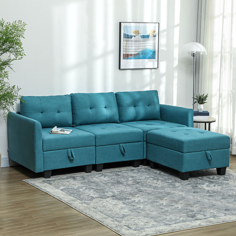 Rececca 3 Seater Sofa & Chaise, Light Blue, 88cm H x 213cm W x 158cm D
