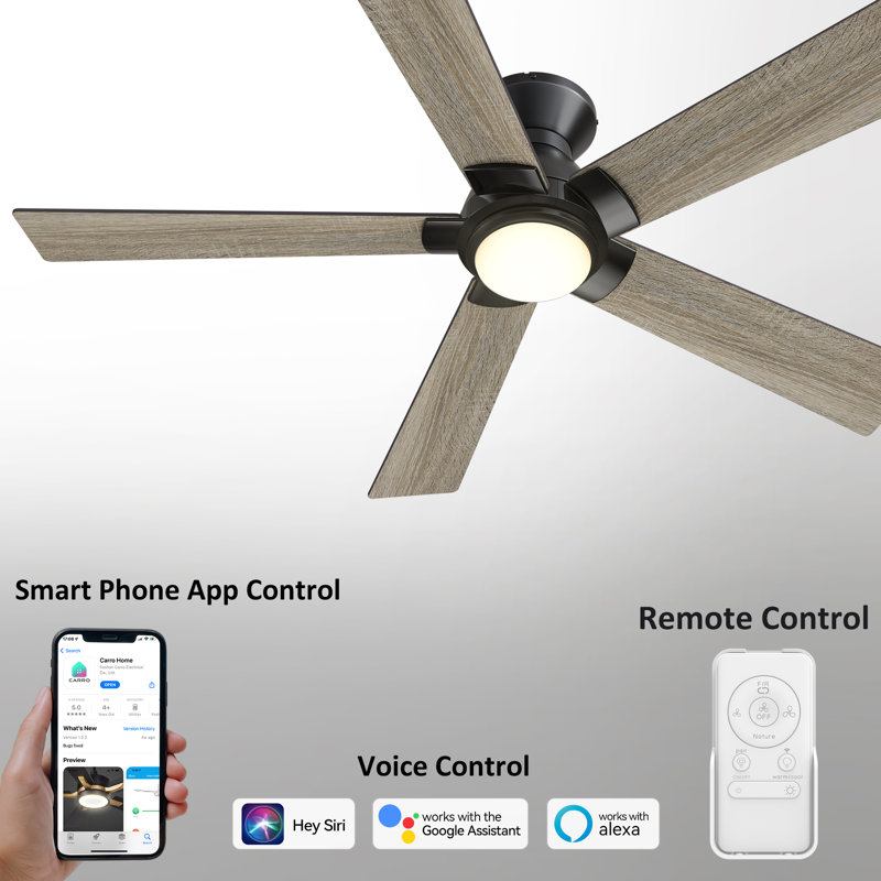 Smart Ceiling Fan With Remote, Light Kit, Works With Google Assistant And Amazon Alexa,Siri Shortcut., 48", Gray Oak