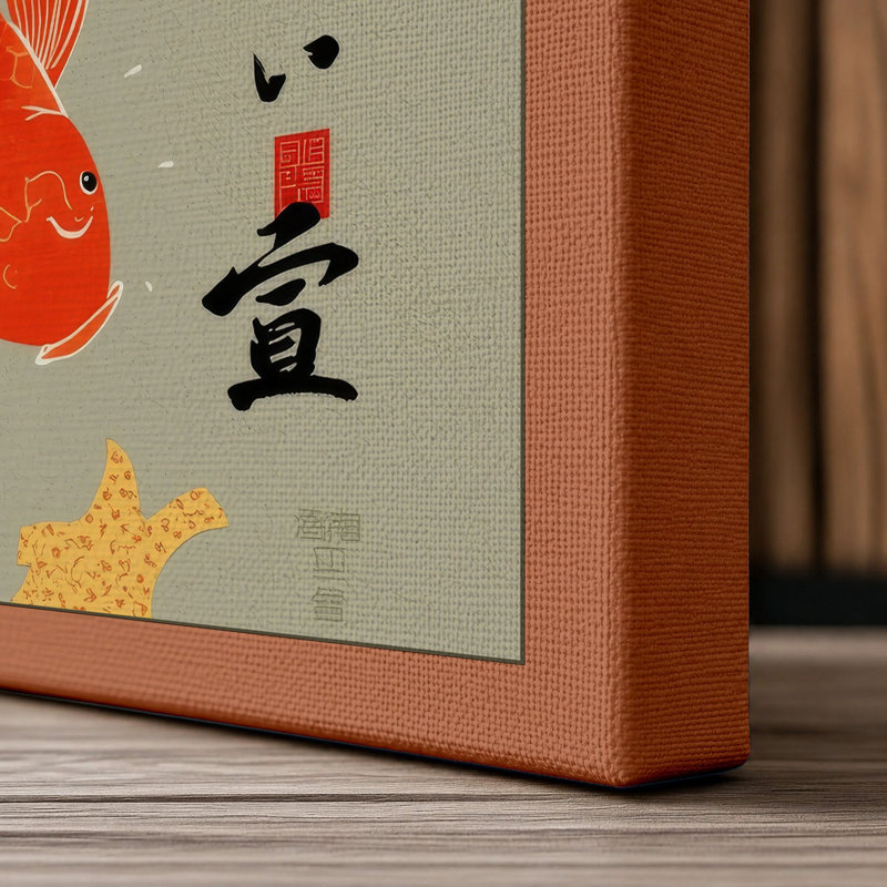 Koi in Gold Japandi - Wrapped Canvas, 30x20 - 76.2 x 50.8 cm, Terracotta Border