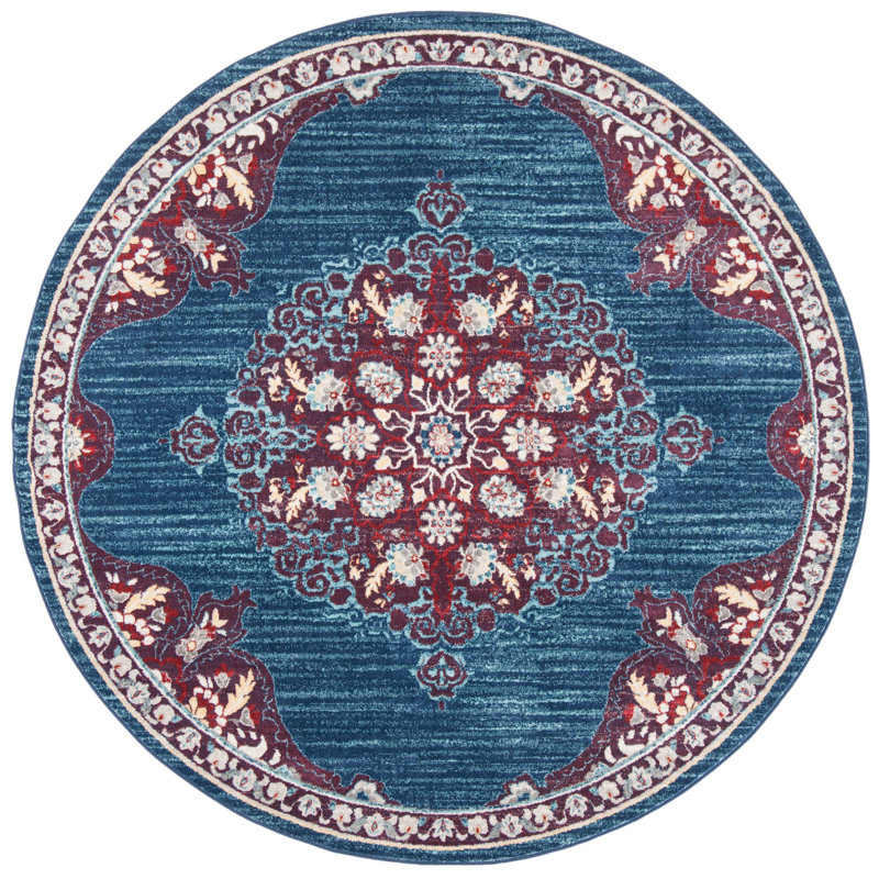 Barcus Oriental Burgundy/Ivory Area Rug, Round 6'7"