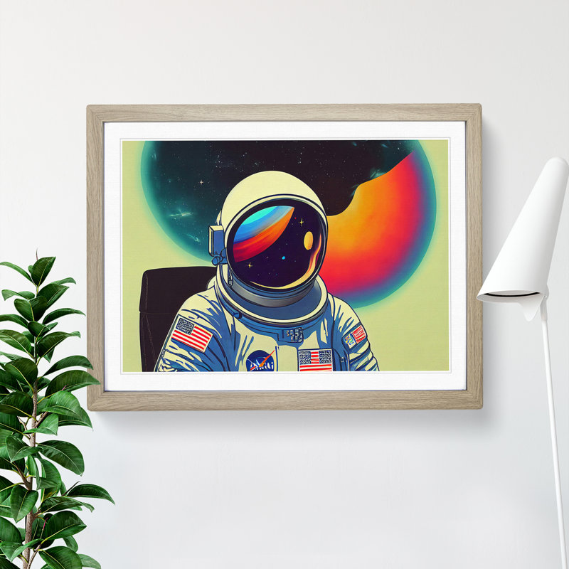 Colourful Astronaut Vol.1 - Framed Print, 25cm H x 34cm W x 2cm D, Oak